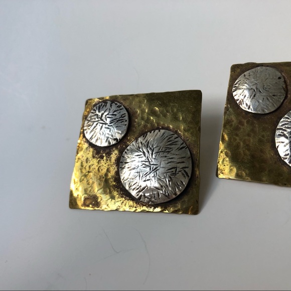 Vintage | Hammered Metal Statement Stud Earrings - Picture 9 of 10